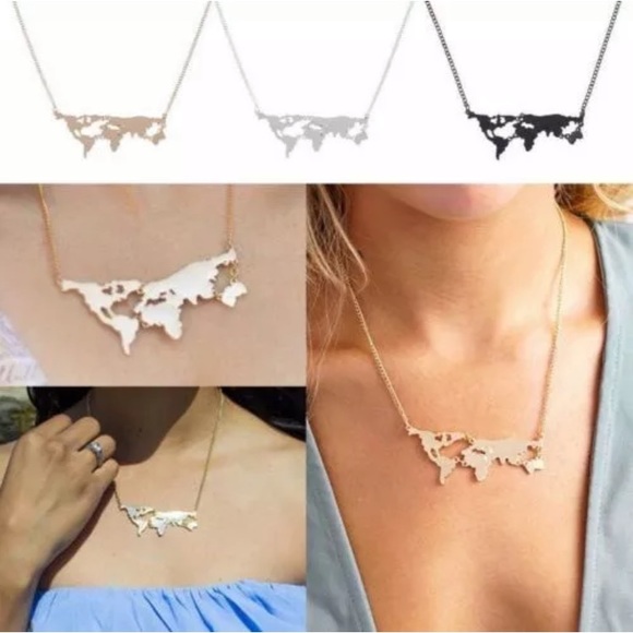Gold World Map Wanderlust Traveler Necklace - Picture 2 of 4